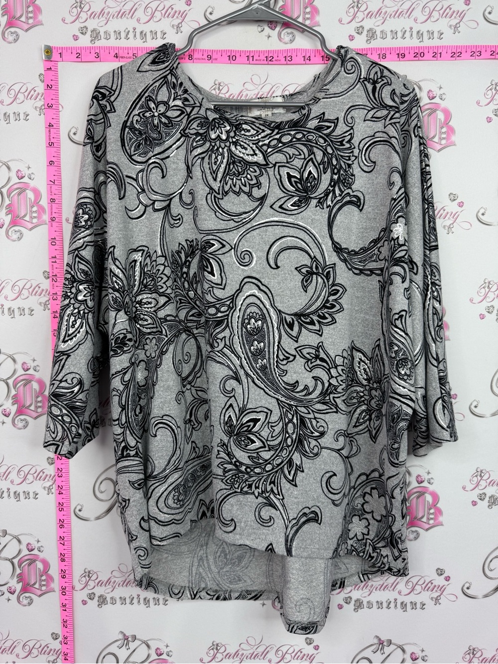 Shannon ford New York Paisley Print Grey Women's Top - Soft Long Sleeve Tunic